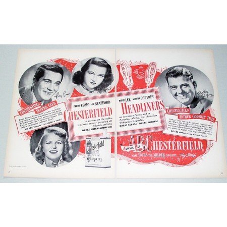 1948 Chesterfield Cigarettes 2 Page Celebrity Print Ad