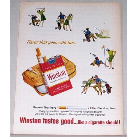 1964 Winston Cigarettes Golf Art Vintage Tobacco Print Ad