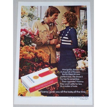 1971 Viceroy Cigarettes Marigolds Daisies Flowers Color Tobacco Print Ad