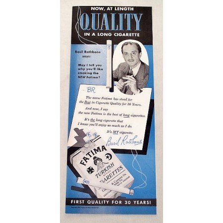 1949 Fatima Turkish Cigarettes Vintage Tobacco Print Ad Basil Rathbone