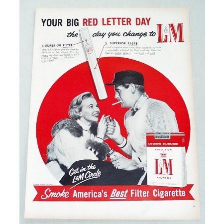 1956 L&M Cigarettes Tobacco Vintage Tobacco Print Ad - Red Letter Day