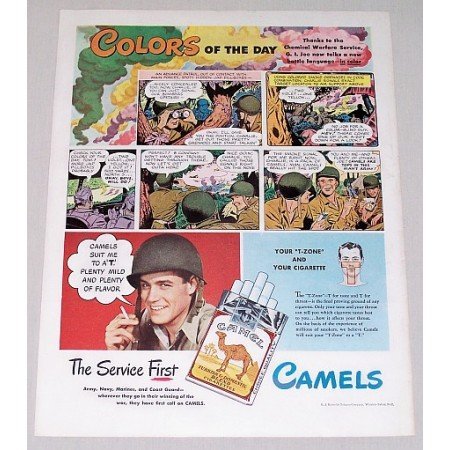 1945 Camel Cigarettes GI JOE Wartime WWII Color Art Tobacco Print Ad