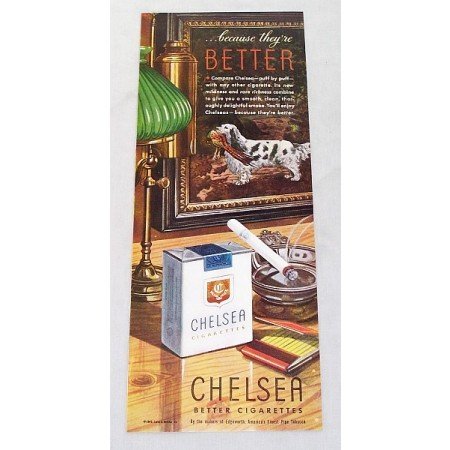 1943 Chelsea Cigarettes Color Tobacco Print Ad - Because They're Better