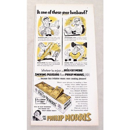 1952 Philip Morris Cigarettes Vintage Tobacco Print Ad - Whatever He Enjoys