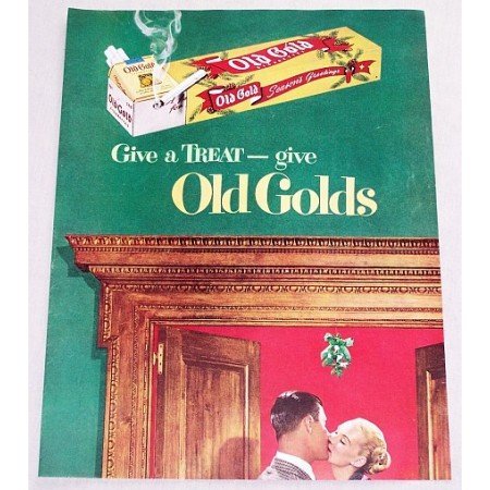 1949 Old Gold Cigarettes Color Tobacco Print Ad - Give A Treat