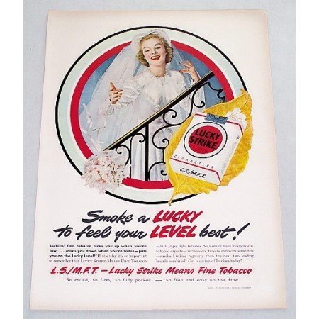 1949 Lucky Strike Cigarettes Wedding Art Vintage Tobacco Print Ad - Wedding Bride