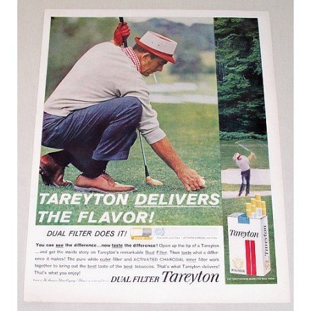1961 Tareyton Cigarettes Golf Color Tobacco Print Ad