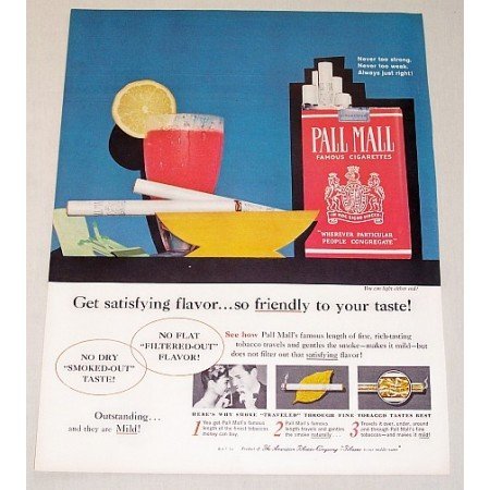 1960 Pall Mall Cigarettes Retro Color Art Tobacco Print Ad