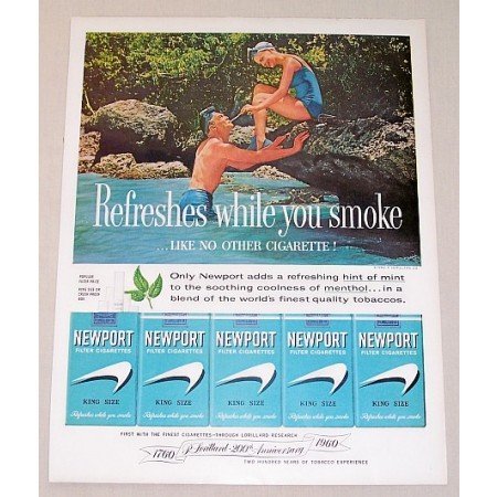 1960 Newport Cigarettes Snorkeling Vintage Tobacco Print Ad