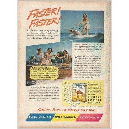 1940 Camel Cigarettes Color Tobacco Print Ad - Faster Faster!