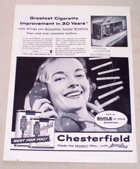 1955 Chesterfield Cigarettes Vintage Tobacco Print Ad