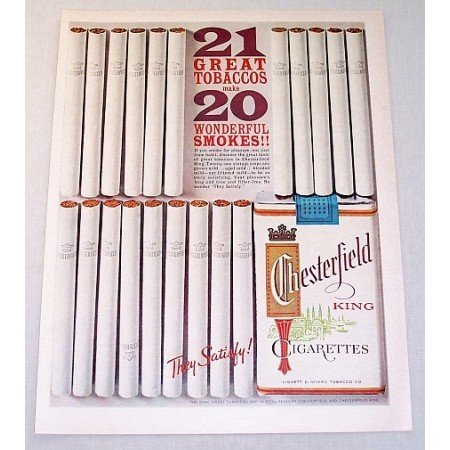 1962 Chesterfield Cigarettes Color Tobacco Print Ad - 21 Great Tobaccos