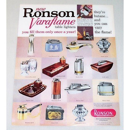 1960 Ronson Varaflame Lighters Color Print Ad 15 Models