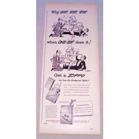 1950 Zippo One-Zip Windproof Lighter Vintage Print Ad
