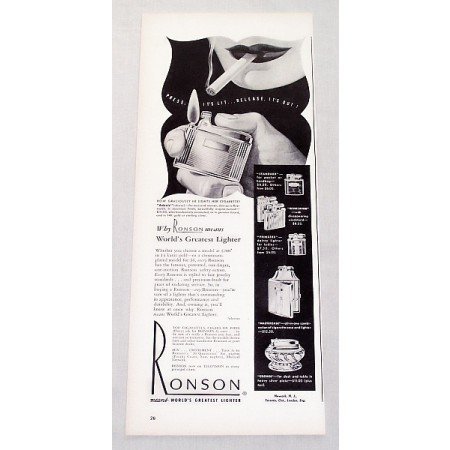 1947 Ronson Adonis Cigarette Lighter Vintage Print Ad