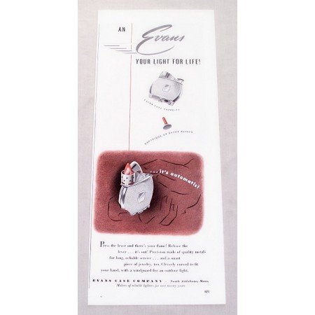 1946 Evans Lighter Color Print Ad - Your Light For Life!