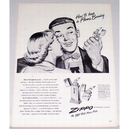 1948 Pocket Zippo Windproof Lighter Vintage Print Art Ad