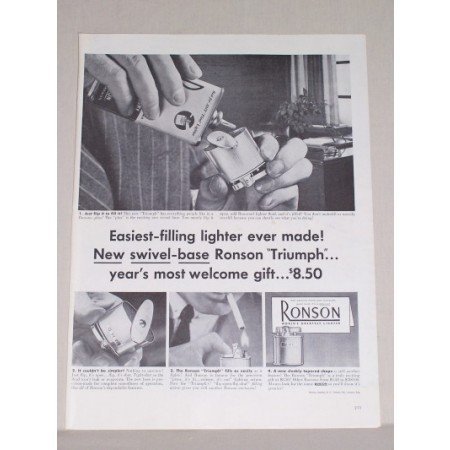 1953 Ronson Triumph Lighter Vintage Print Ad - Easiest Filling