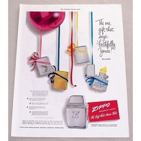 1949 Zippo Windproof Lighter Color Print Ad - Faithfully Your