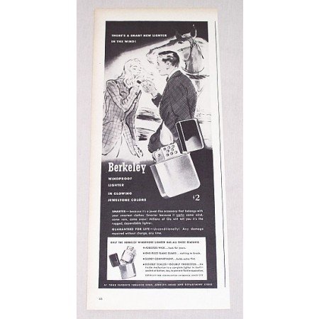 1946 Berkeley Windproof Lighter Vintage Print Ad - Jeweltone Colors