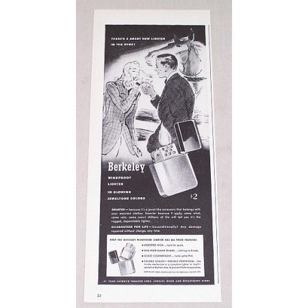 1946 Berkeley Windproof Lighter Print Ad - Jeweltone Colors