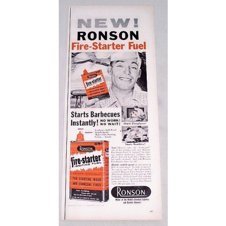 1956 Ronson Fire Starter Igniting Fluid Vintage Print Ad