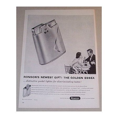 1955 Ronson Golden Essex Pocket Lighter Vintage Print Ad