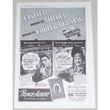 1941 Prince Albert Pipe Tobacco Vintage Print Ad - Tastier...Milder