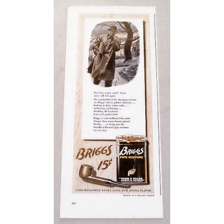1942 Briggs Pipe Tobacco Color Print Ad - Feel That Wintry Wind?