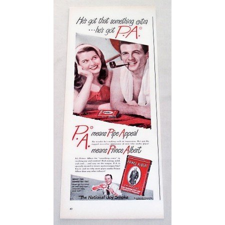 1947 Prince Albert Pipe Tobacco Color Print Ad - He's Got P.A.