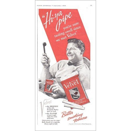 1938 Velvet Pipe Tobacco Vintage Print Color Ad - Hi-ya Pipe