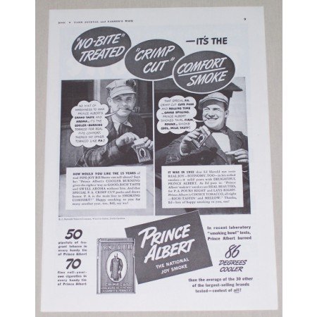 1941 Prince Albert Pipe Tobacco Vintage Print Ad - No-Bite Treated