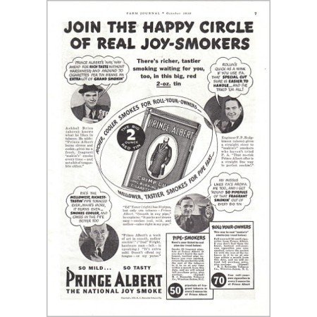 1938 Prince Albert Pipe Tobacco Vintage Print Ad - The Happy Circle