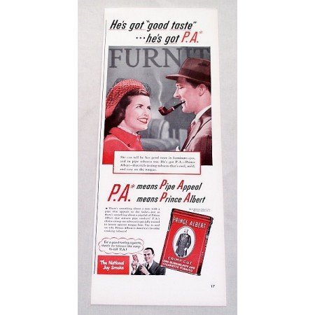 1947 Prince Albert Pipe Tobacco Color Print Ad - He's Got Good Taste