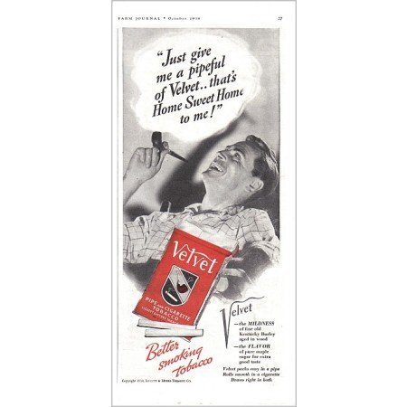 1938 Velvet Pipe Tobacco Vintage Print Ad - Home Sweet Home