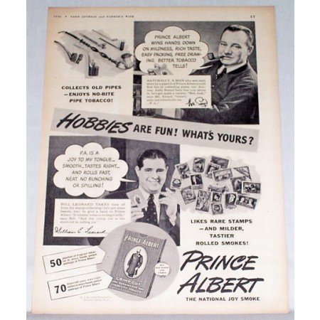 1943 Prince Albert Pipe Tobacco Vintage Print Ad - Hobbies Are Fun!