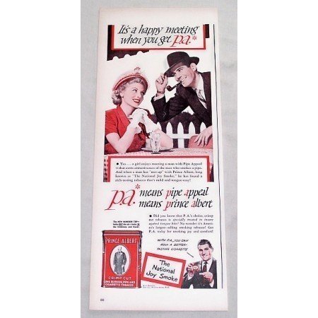 1949 Prince Albert Pipe Tobacco Color Print Ad - Happy Meeting