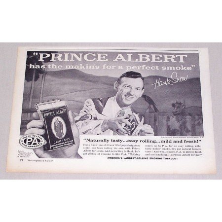 1957 Prince Albert Tobacco Vintage Print Ad Celebrity Opry Singer Hank Snow