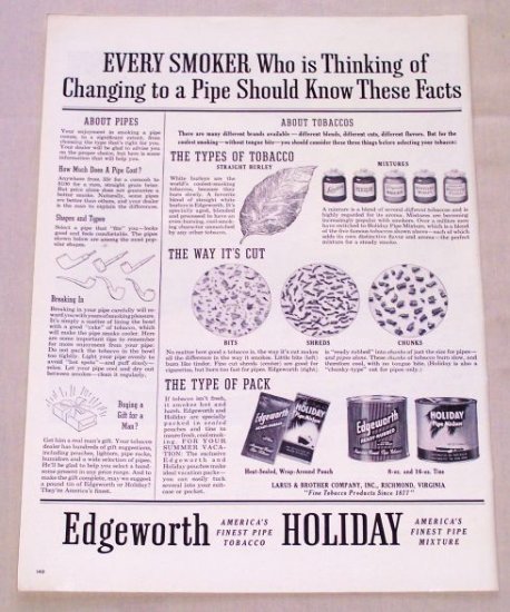 1955 Edgeworth Holiday Tobacco Vintage Print Ad - Know These Facts