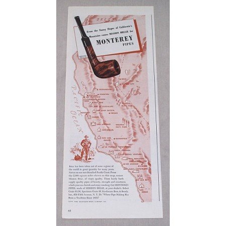 1946 Monterey Mission Briar Smoking Pipes Color Print Ad