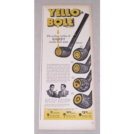 1946 Yello-Bole Honey Smoking Pipes Color Print Ad - 5 Types
