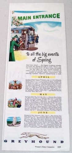 1948 Greyhound Bus Lines Color Print Ad - Main Entrance