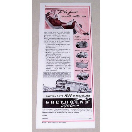 1941 Greyhound Super-Coach Bus Lines Vintage Print Ad