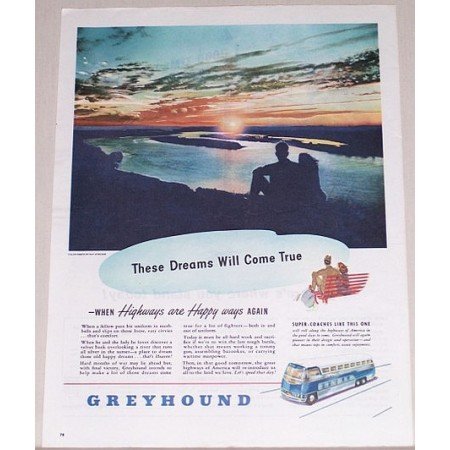 1945 Greyhound Bus Lines Color Print Ad - Dreams Will Come True