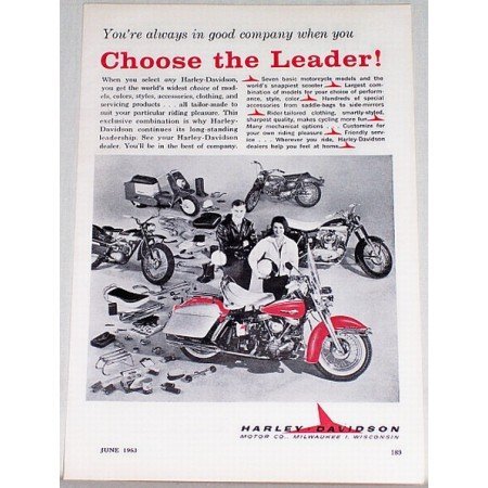 1963 Harley Davidson Motorcycle Vintage Print Ad - Choose The Leader