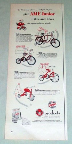 1953 AMF Junior Trikes Bikes Tricycle Bicycle Color Print Ad