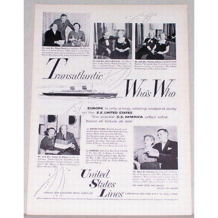 1955 United States Lines Vintage Print Ad - Transatlantic