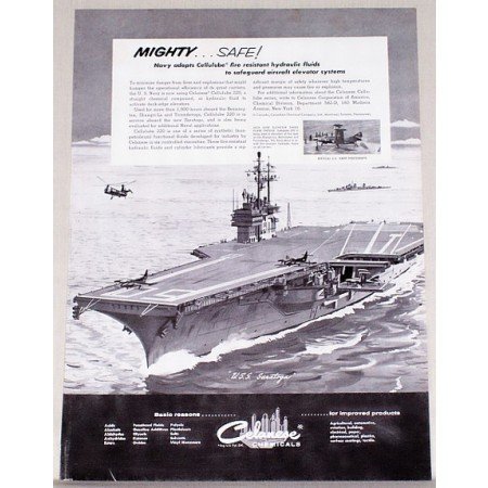 1956 Celanese Chemicals USS Saratoga Aircraft Carrier Vintage Print Ad