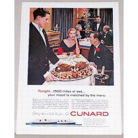 1959 Cunard Cruise Ship Color Print Ad - 1500 Miles At Sea
