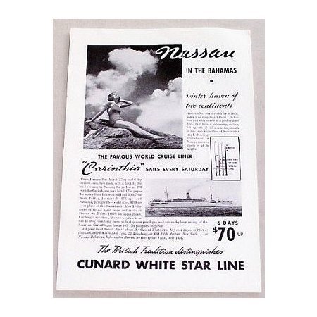 1937 Cunard White Star Lines Carinthia Ship Vintage Print Ad
